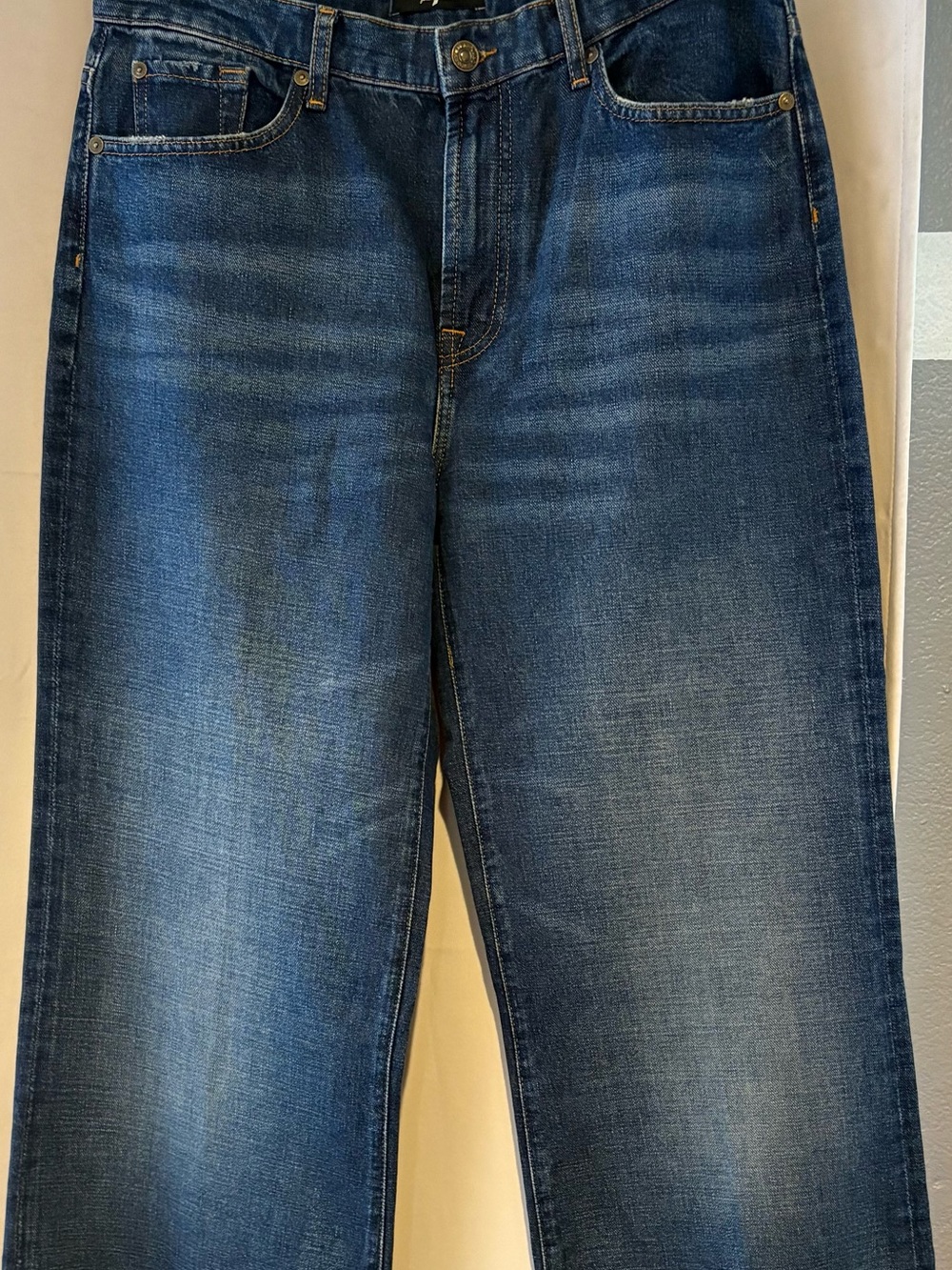 7 For All Mankind Women's Dark Blue High Rise Straight Jeans